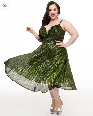 Unique Vintage 1950’s Emerald Green Pleated Sequin Swing Dress L NWT ..